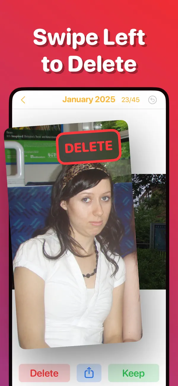 Swipe left to delete a photo